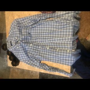 Long sleeve polo button down blue check